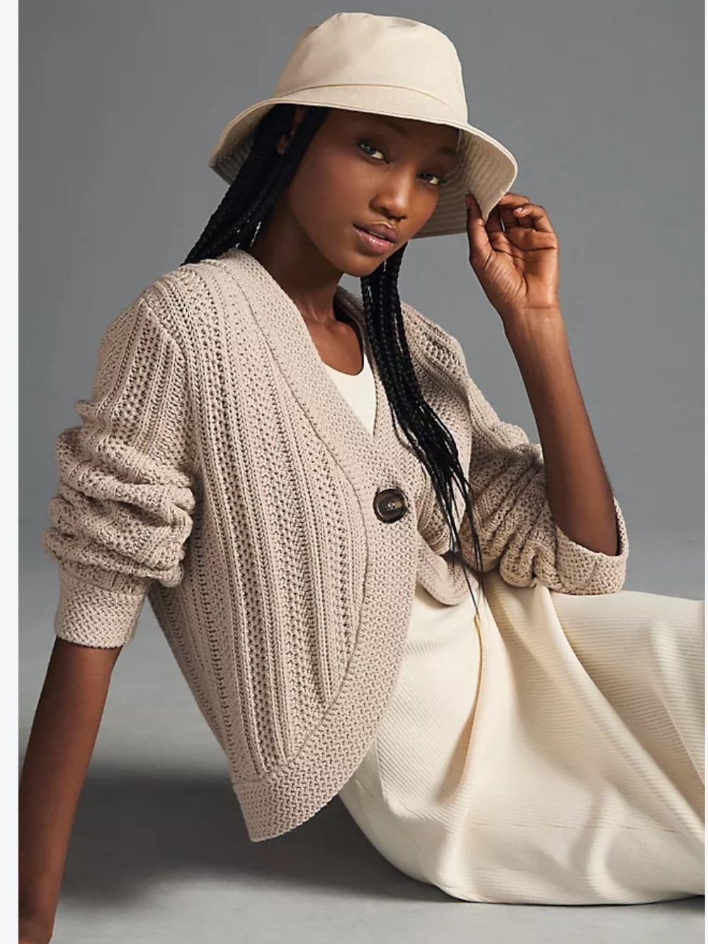 DH New York Anthropologie Curve Hem Cotton Cardigan Sweater Light Taupe Sz M